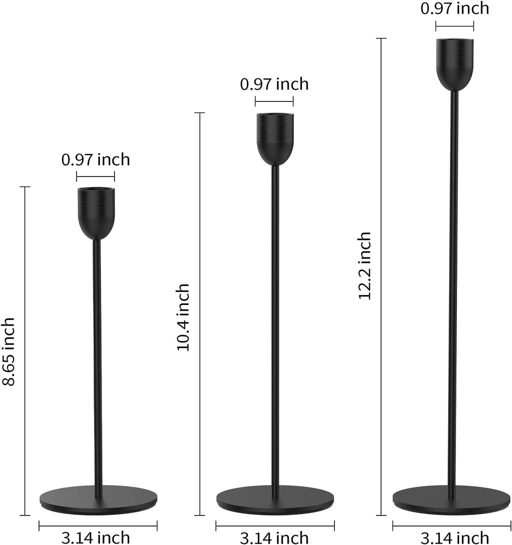 ChefBee Black Tall Candle Candlestick Holder, 3PCS Taper Pillar Candle Sticks Stand Holders Decor, Centerpiece Dining Table Wedding Festive Fireplace Mantle Vintage Room Decorations, Housewarming Gift
