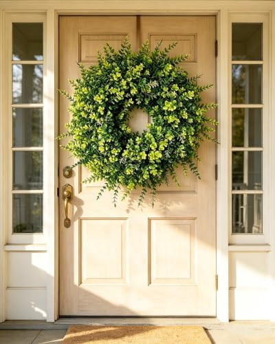 26" large boxwood wreath for front door.eucalyptus wreath, side view