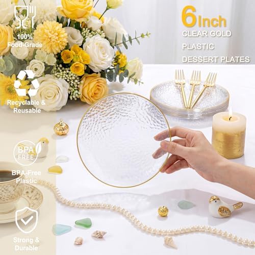 rubtlamp 200 pcs clear gold dessert plates with, side view