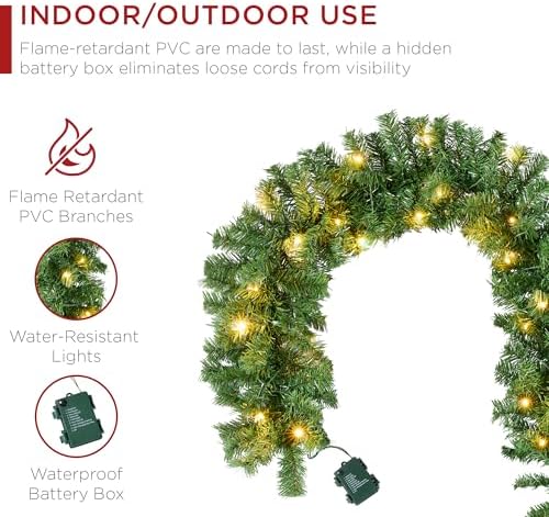 best choice products 9ft pre-lit battery powered christmas, side view