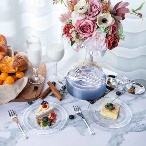 dayammi 240pcs silver dessert plates set includes 120 shown in use