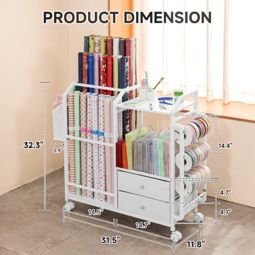 aquzee wrapping paper storage, rolling gift wrap station, close-up detail