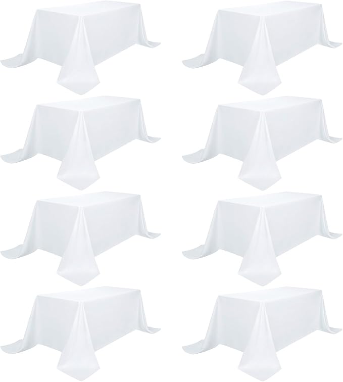 8 Pack White Table Cloth 90 x 156 Inch Rectangular Tablecloths for 8 Foot Rectangle Tables, Wrinkle Resistant White Tablecloth Washable Polyester Fabric Table Covers for Party Wedding Banquet