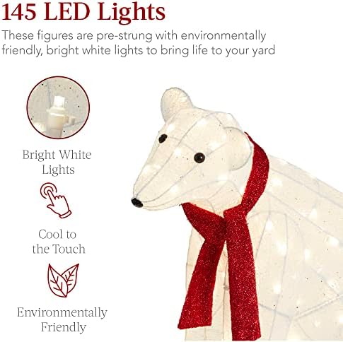 best choice products 32in 2-piece lighted polar bear, close-up detail