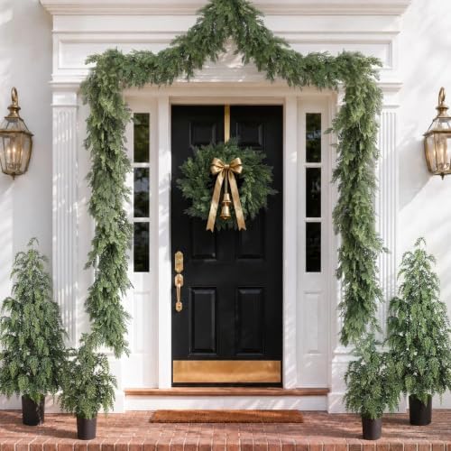 christmas garland 9ft decorations real touch cedar cypress on a desk or shelf
