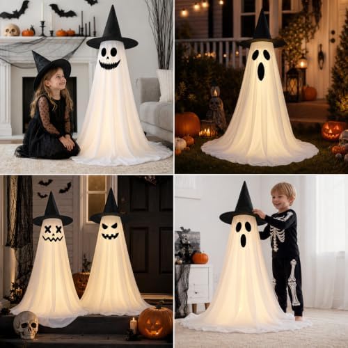 2‑pack 63" halloween decorations outdoor indoor with remote showing dimensions