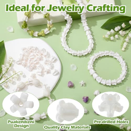 jutom 100 pcs white crown flower beads for, close-up detail