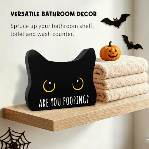 Black Cat Halloween Bathroom Decor Sign, Cute Halloween Black Cat Gifts | Are You Pooping Cat Decor Funny Black Cat Bathroom Decor Halloween Party Decoration Gift for Women Men