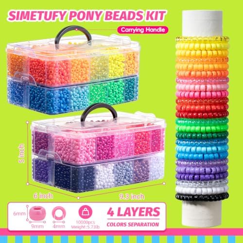 simetufy 10000pcs pony beads bulk, 40 colors for, close-up detail