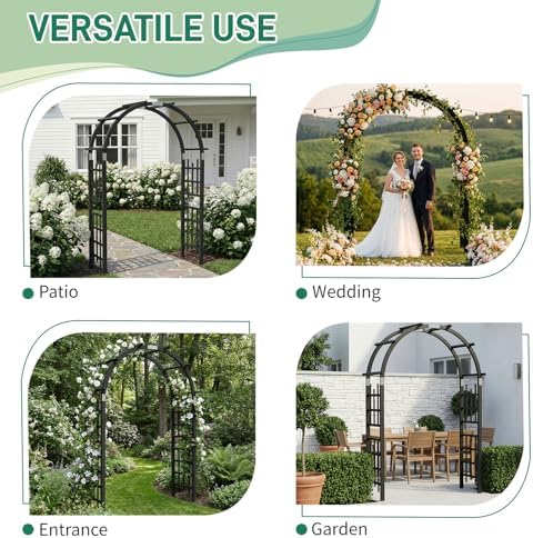 outvita 7ft black wooden arbor arch, garden trellis, front angle view