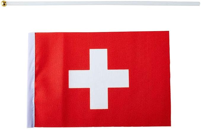 Switzerland Flag Swiss Flag, Small Mini Handheld switzerland Flags on Stick, Ideal for Party Parades Sports Events Patriotic Festival Decorations
