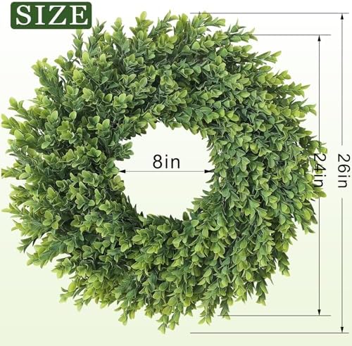 26"artificial boxwood wreath, large fake hanging plant for, package contents
