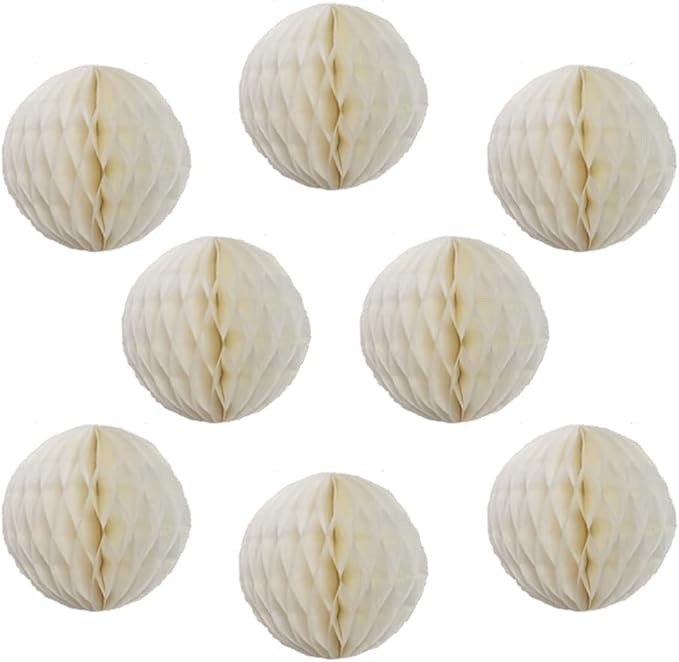 8pcs 10 inch Paper Honeycomb Balls Decorative Tissue Pom Poms Flower Art Hanging Balls for Birthday Wedding Nursery Baby Shower Home Decor (10inch, Cream)