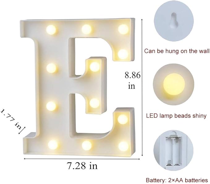 MUMUXI Marquee Light Up Letters | Large Light Up Numbers | Battery Powered and Bright with Every Letter of The Alphabet | for Wedding, Birthday, Party, Celebration, Christmas or Home Decoration (E)