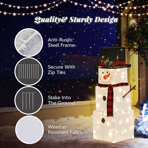 vingli 3ft lighted snowman christmas yard decorations, prelit, side view