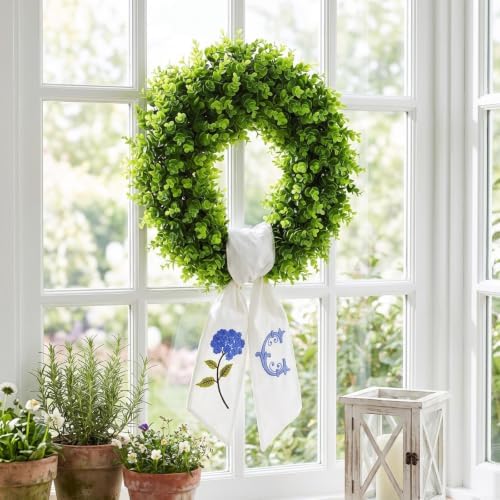 boxwood wreath for front door spring summer wreaths shown in use