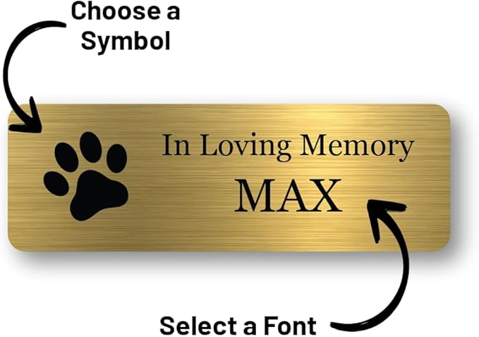 GEM AWARDS Custom Engraved Name Plate with Adhesive, Made in USA, Personalized Pet Memorial Plaque, Art Tag, Flag Case (Black Plate/Gold Text, 1x3 Inch)