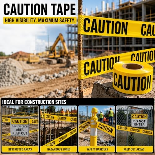 ATERET Premium Yellow Caution Tape 12-Pack 3 inch x 1000 feet, Hazard Safety ...