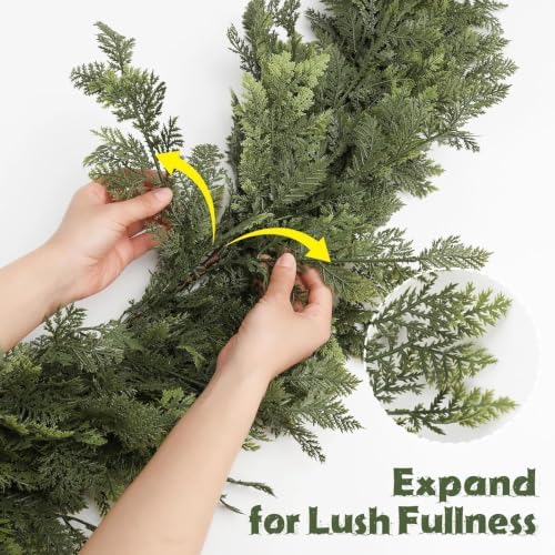christmas garland 9ft decorations real touch cedar cypress showing dimensions