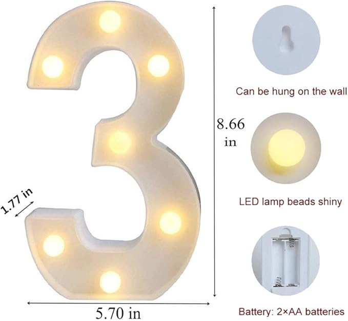 MUMUXI Marquee Light Up Letters | Large Light Up Numbers | Battery Powered and Bright with Every Letter of The Alphabet | for Wedding, Birthday, Party, Celebration, Christmas or Home Decoration (3)