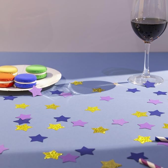 Purple Blue and Gold Star Confetti Table Decoration for Graduation Eid Ramadan Birthday Retirement Party,1.2 inch in Diameter,200 Counts