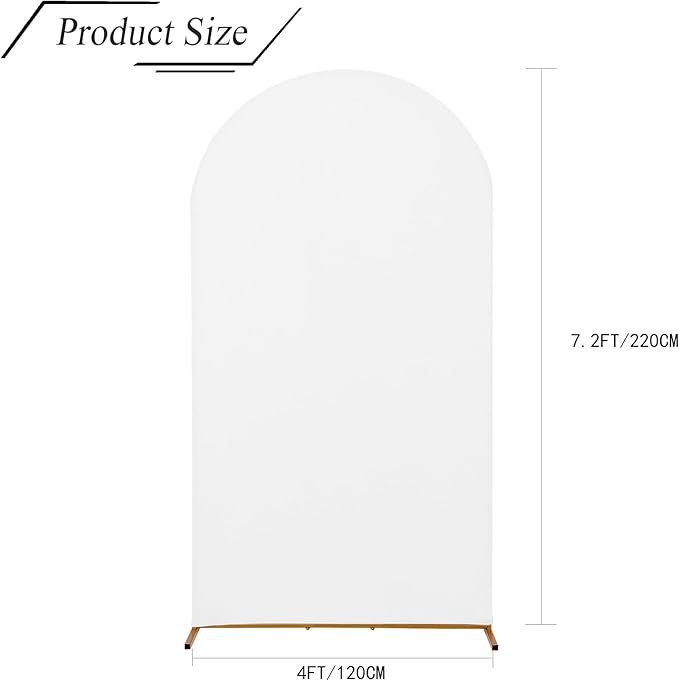 bricia Wedding Arch Backdrop Stand Cover, 7.2FT Double Sided Stretchy Arch Cover Fitted Wedding Birthday Party Banquet Decoration (White 86.4''Lx48''W)