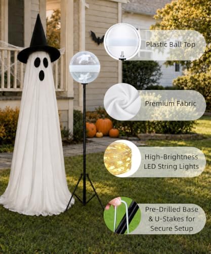 lighted halloween ghost decorations with remote & timer, side view