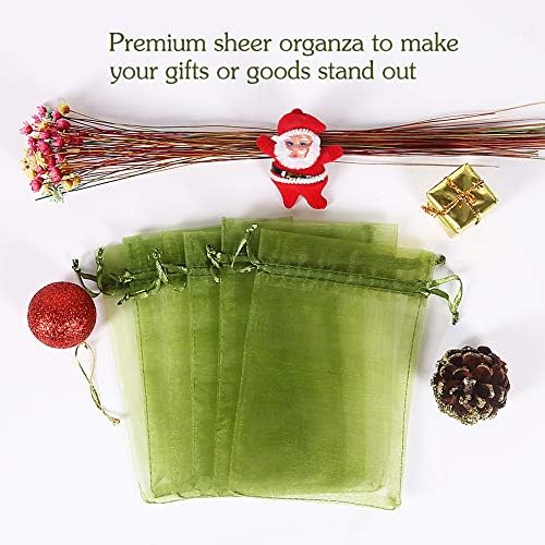HRX Package 100pcs Organza Drawstring Bags Olive Green, 4 x 6 inch Candy Mesh Gift Bags Jewelry Pouches Small Christmas Sachet