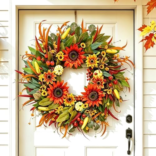 fall wreaths for front door 24" sunflower fall on a desk or shelf