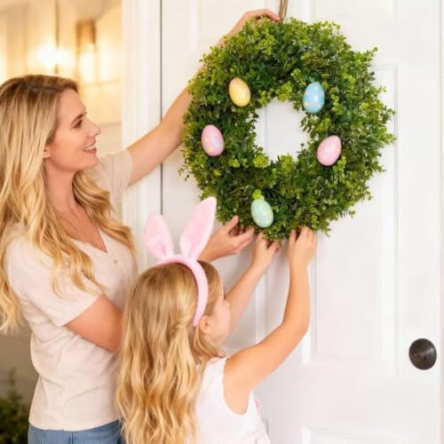 hiptree 18 inch boxwood wreath for front door,greenery, view 10