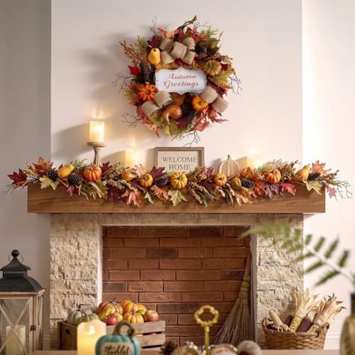 valery madelyn 24'' collapsible pre-lit fall pumpkin wreath, close-up detail