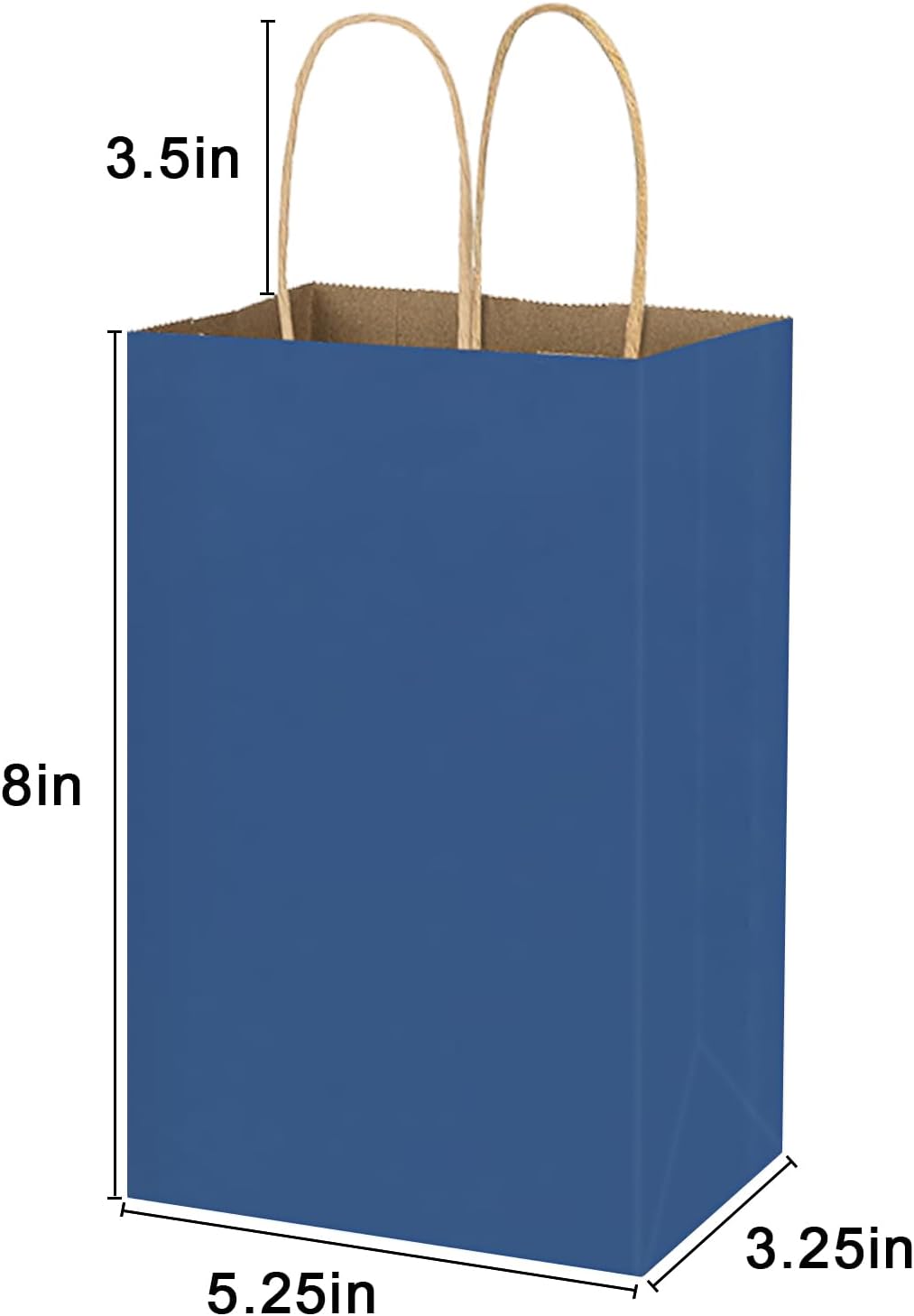 bagmad 100 Pack 5.25x3.25x8 Inch Small Blue Kraft Paper Bags with Handles Bulk, Gift Bags, Craft Grocery Shopping Retail Party Favors Wedding Sacks (Blue, 100pcs)