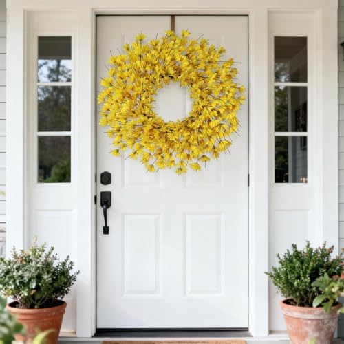 24" artificial yellow forsythia flower wreath for front, view 9