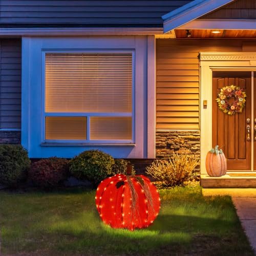 glitzhome fall lighted outdoor decor, 25" h 3d showing dimensions