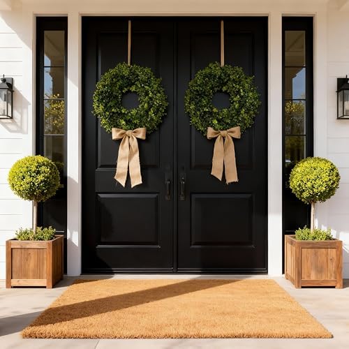 hiptree 18 inch boxwood wreath for front door,greenery showing dimensions