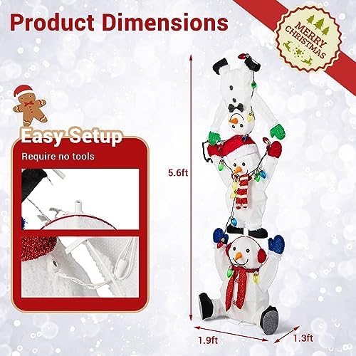 tangkula 5.6 ft lighted christmas stacked snowman, 3d, side view