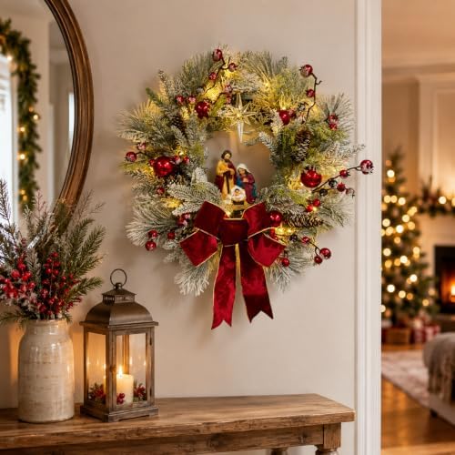 svndlyn 22 inch lighted christmas wreath with timer, package contents