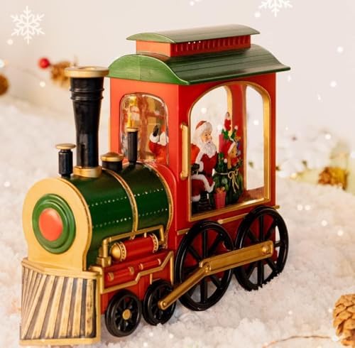 Extra Large Christmas Snow Globes Christmas Lantern, 10.24" Lighted Electric Snowglobes with 8 Songs 6H Timer Dual Power, Santa and Train Snowglobe Xmas Ornaments Snow Globe for Kids Adults Gifts