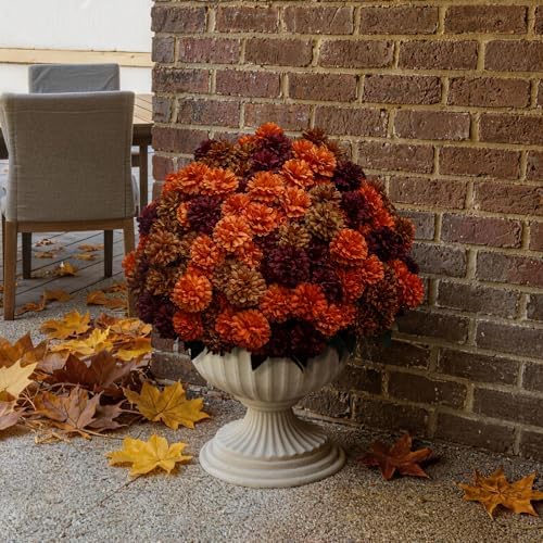 12 bundles artificial fall mums outdoor flowers, uv, front angle view