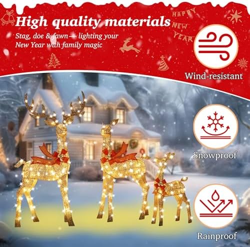58 inch 3d gold large lighted christmas deer, side view
