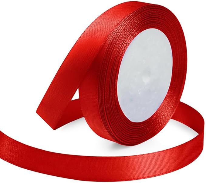KMER LIFE 5/8 Inches x 25 Yards Red Satin Ribbon Solid Fabric Ribbons for Crafts, Wedding Decor, DIY Hair Accessories, Sewing, Gift Package Wrapping, Valentine's Day Bouquet and More
