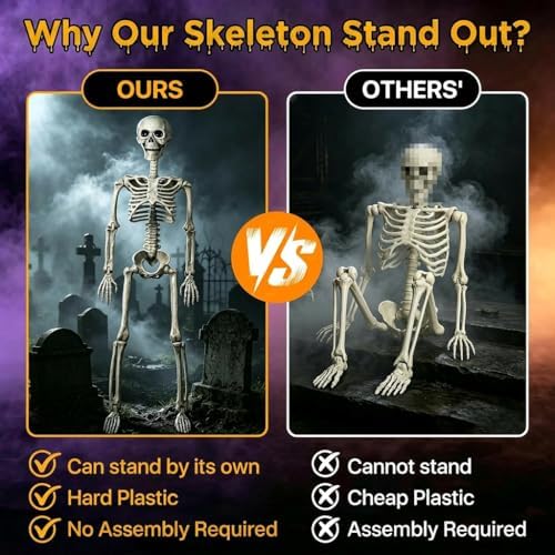 40" pose-n-stay halloween skeletons, life-size full body realistic shown in use