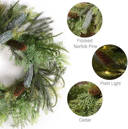decorbyhannah 20" norfolk pine christmas door wreath with, side view
