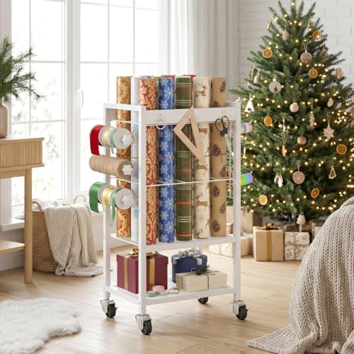 hoobro wrapping paper storage cart, rolling craft storage, close-up detail