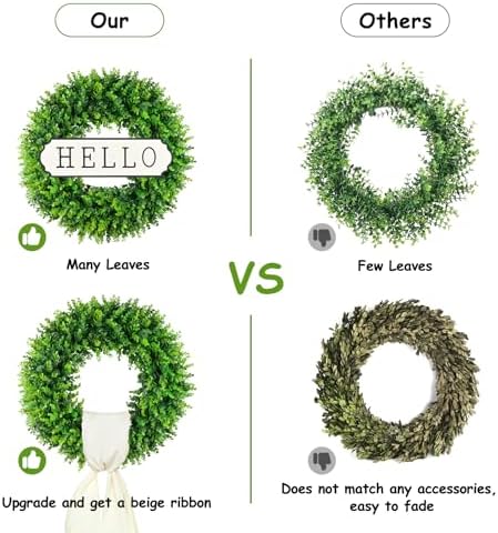 ddhs large boxwood wreath front door 24'' artificial showing dimensions