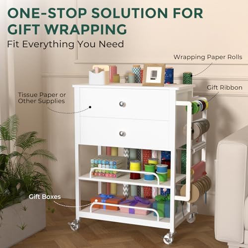 wrapping paper storage & organizer, craft cart with, side view