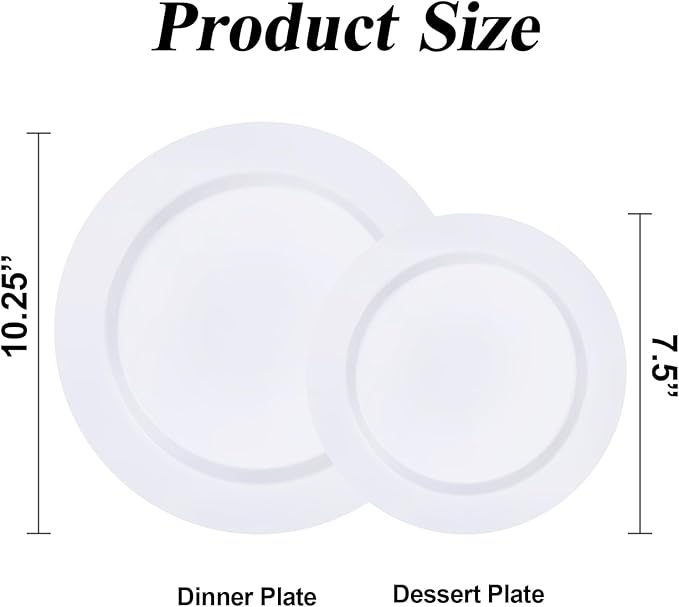 200PCS White Plastic Plates Set, 100 10.25 inch Dinner Plate and 100 7.5 inch Dessert Plates, Premium Disposable Plates for Party, Wedding