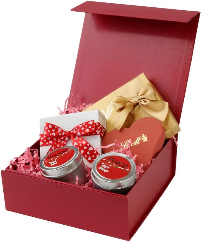 CECOBOX - Gift Boxes with Lids for Presents 6"x6"x2.75" - Matte, Collapsible Magnetic Closure Gift Box - Groomsmen & Bridesmaid Proposal Boxes, Wedding, PR, Birthdays, Holidays (Scarlet Leatherette)