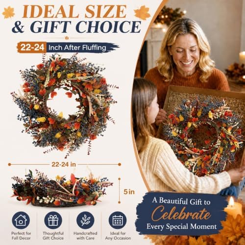 24" fall wreaths for front door, fall wreaths shown in use