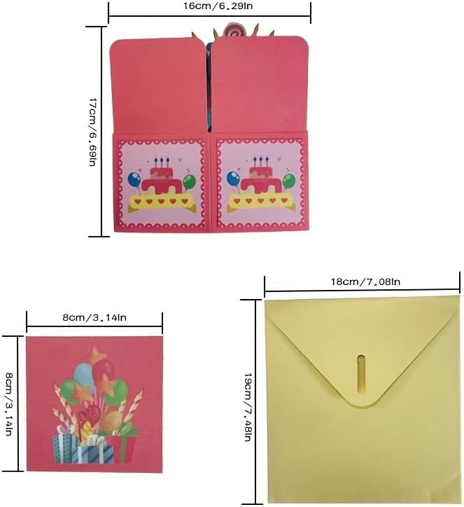 Happy Birthday 3D Pop-Up Card, Blank Note Card with Envelope for Birthday Celebrations & Party Invitations